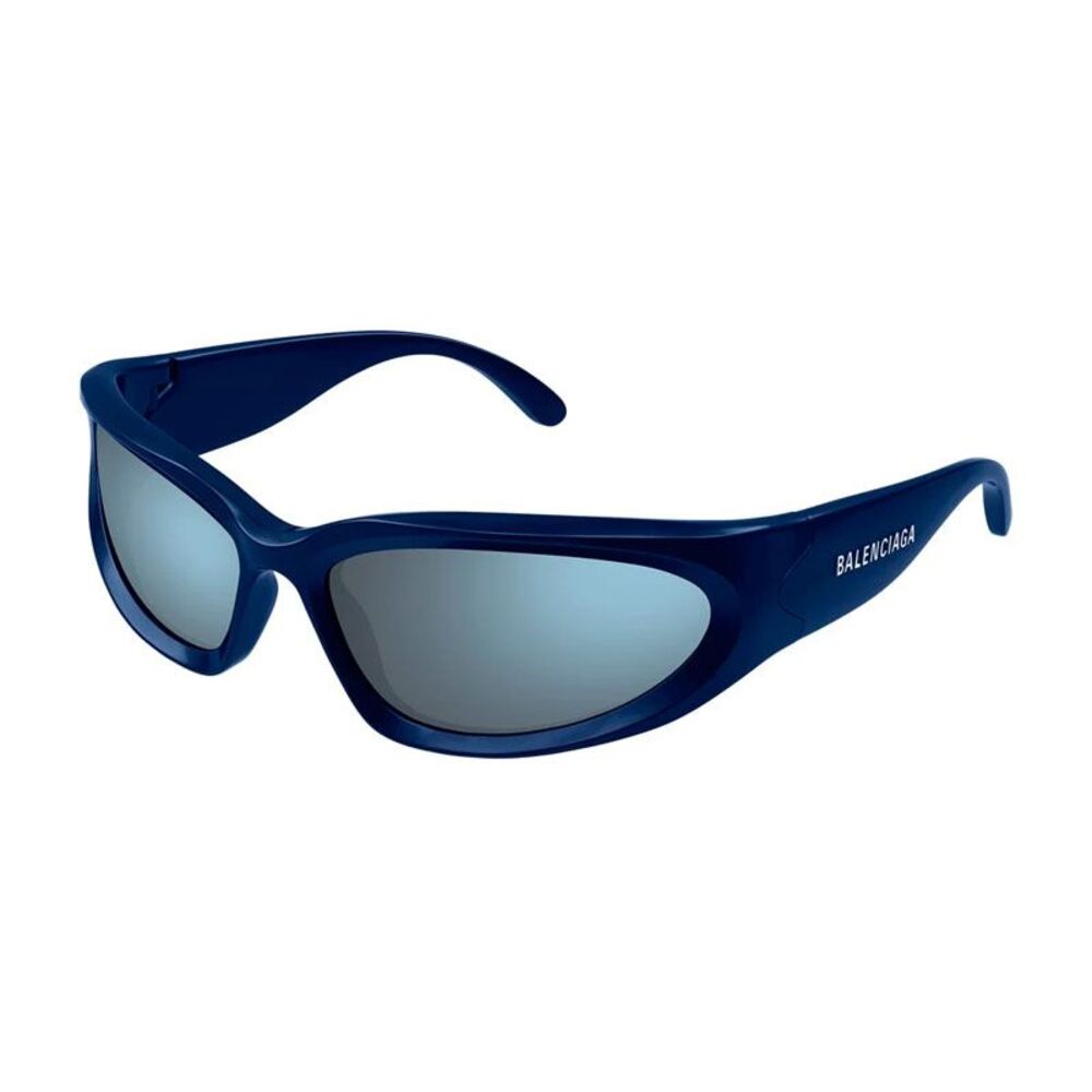Balenciaga Sunglasses Geometric Full Rim, Blue Frame and Blue Mirror Lens